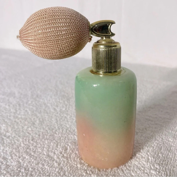 Vintage Pink Green Genuine Alabaster Perfume Atomizer Puff Sprayer Bottle - Picture 7 of 15